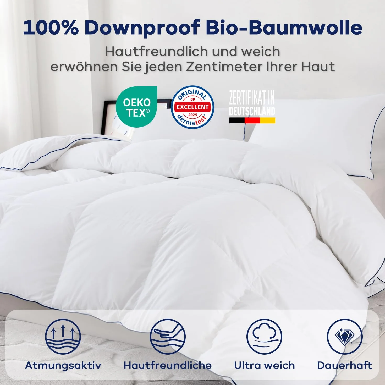 Kołdra puchowa 135x200 cm 100% wełna budowlana certyfikat Oeko-Tex RDS całoroczna 450 g/m²