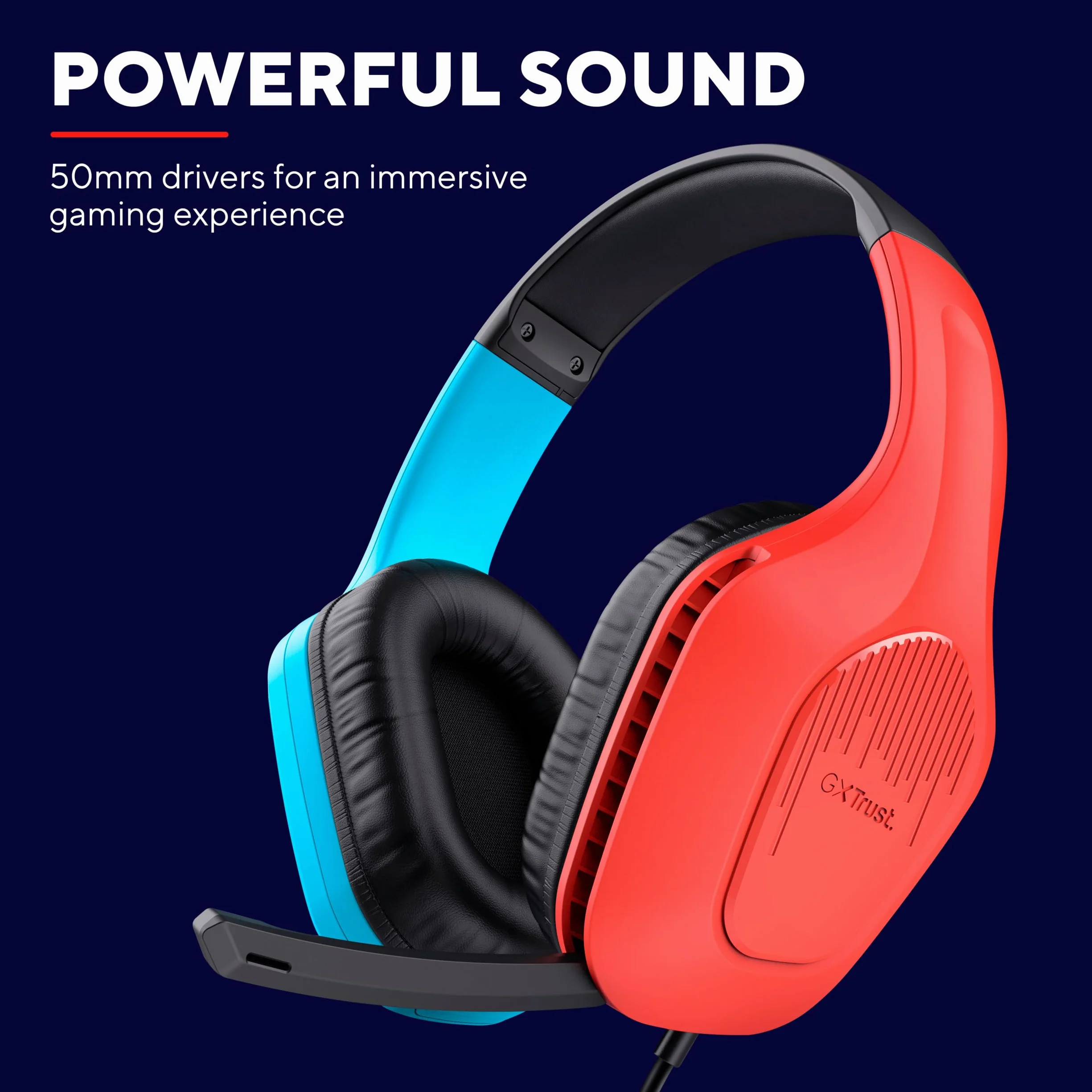 Trust Gaming GXT 416S Zirox Lekkie słuchawki do gier na Nintendo Switch ze sterownikami 50 mm, złącze 3,5 mm, składany mikrofon, słuchawki przewodowe 1,2 m, słuchawki nauszne - niebieski/czerwony
