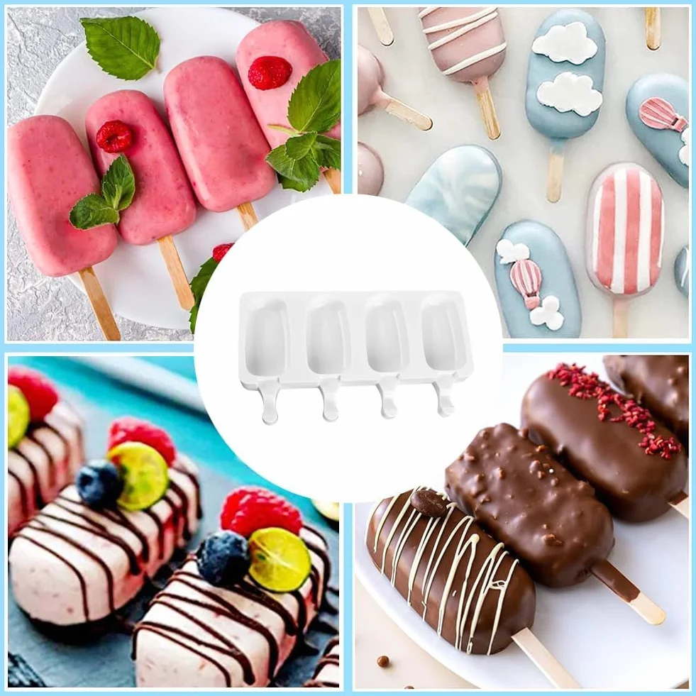2 formy do lodów, formy do lodów wielokrotnego użytku, formy do lodów, Ice Pop Mold, Popsicle Ice Maker, silikonowa forma do lodów DIY z szczotką do czyszczenia i 100 patyczkami