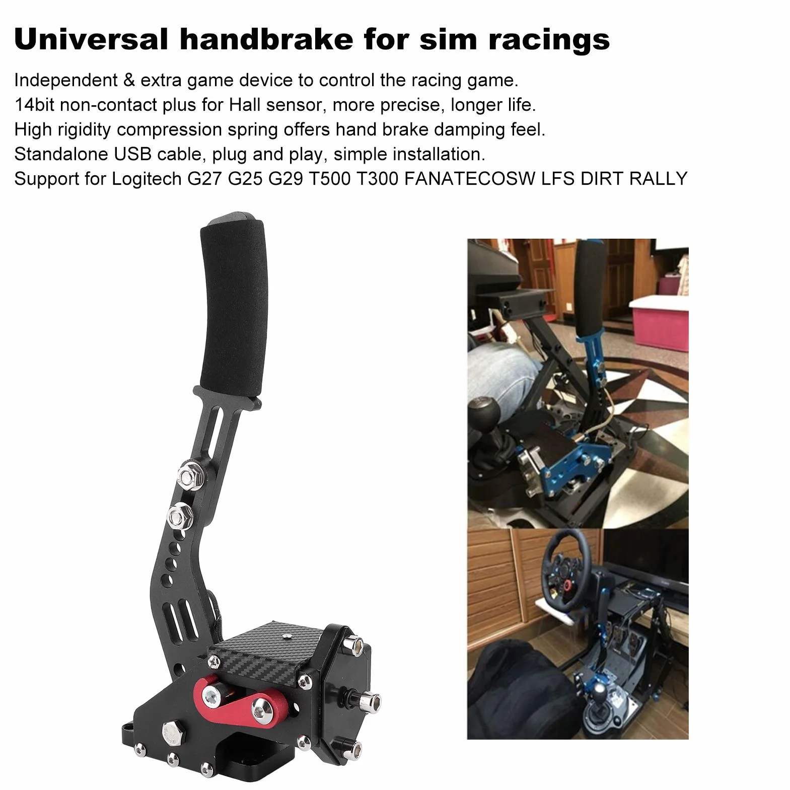 zhoul 14-bitowy hamulec ręczny USB z zaciskiem SIM, do gier wyścigowych Logitech G27 G25 G29 T500 T300 Fanatecosw LFS Dirt Rally