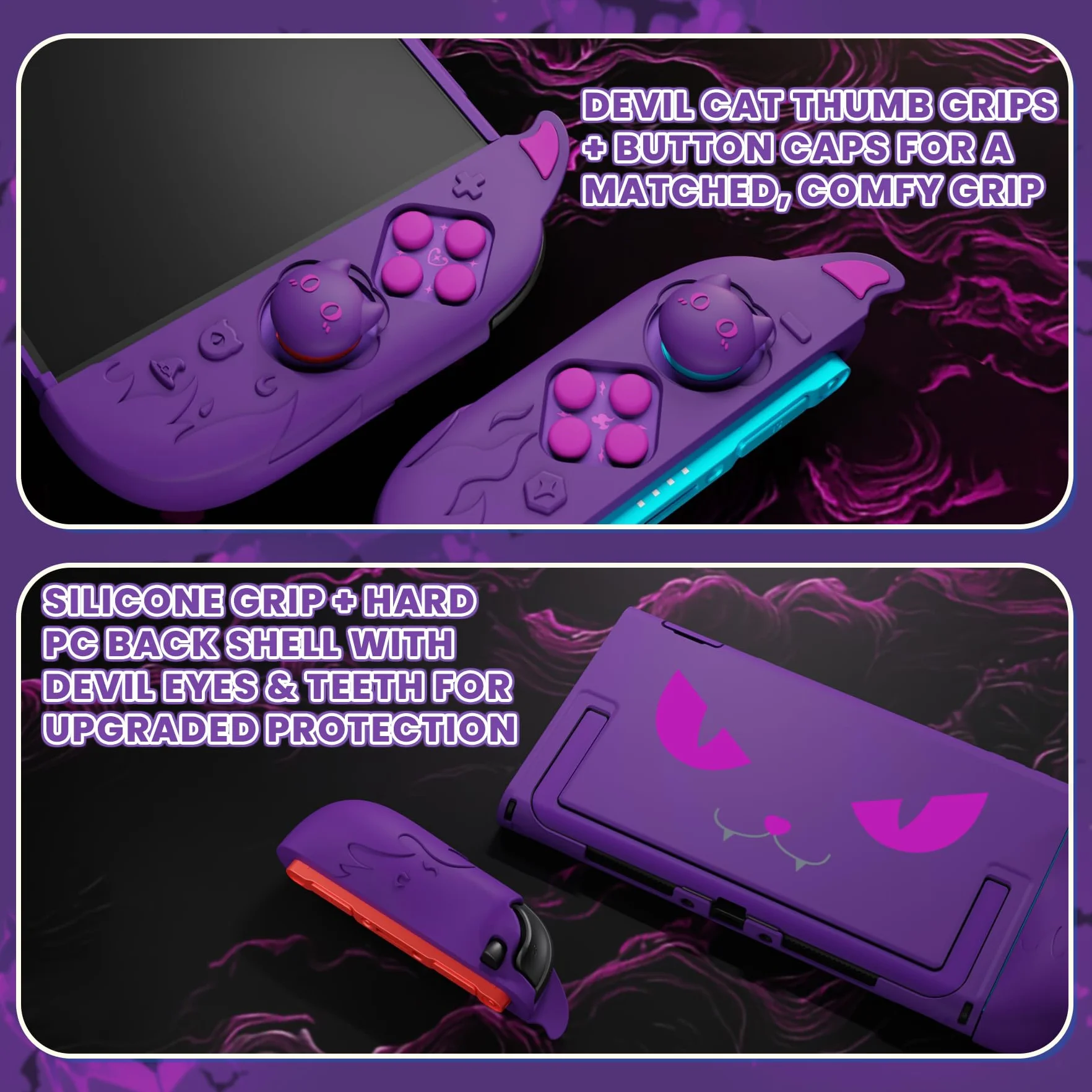 PlayVital Etui Ochronne do Switch 2 z Silikonowymi Nakładkami na Joycon, Joysticki i Naklejkami - Fioletowy