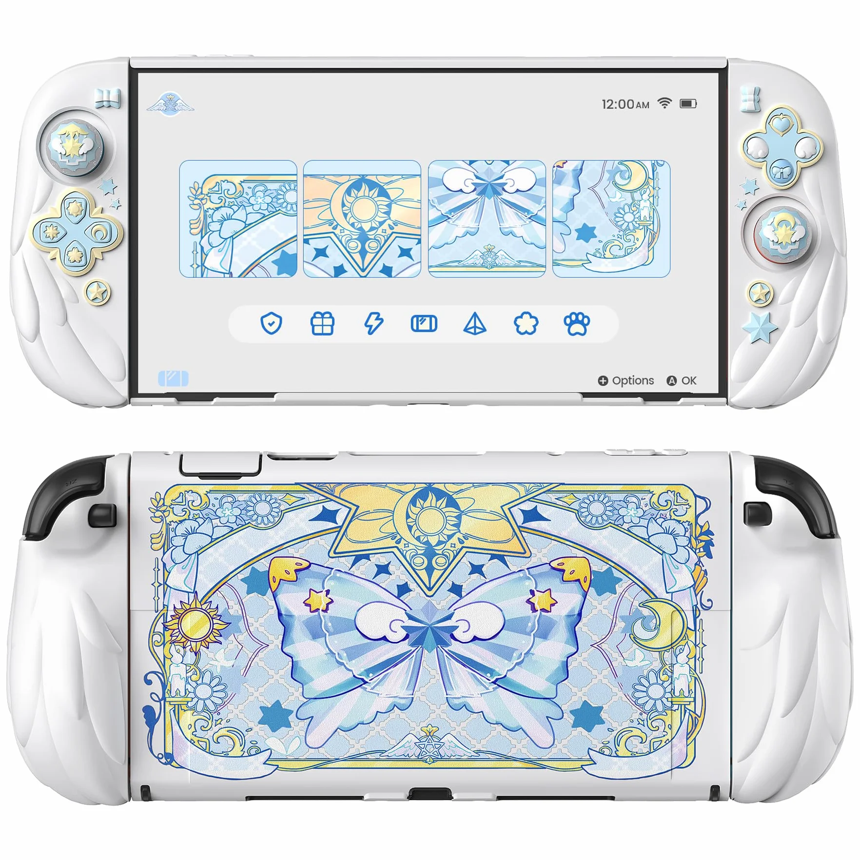 PlayVital Etui na Konsolę do Switch 2 Akcesorium z Silikonowymi Osłonami Joycon & Nakładkami na Joysticki do Switch 2,Dockowalne Ochronne-Biały, Styl Magiczne Skrzydła