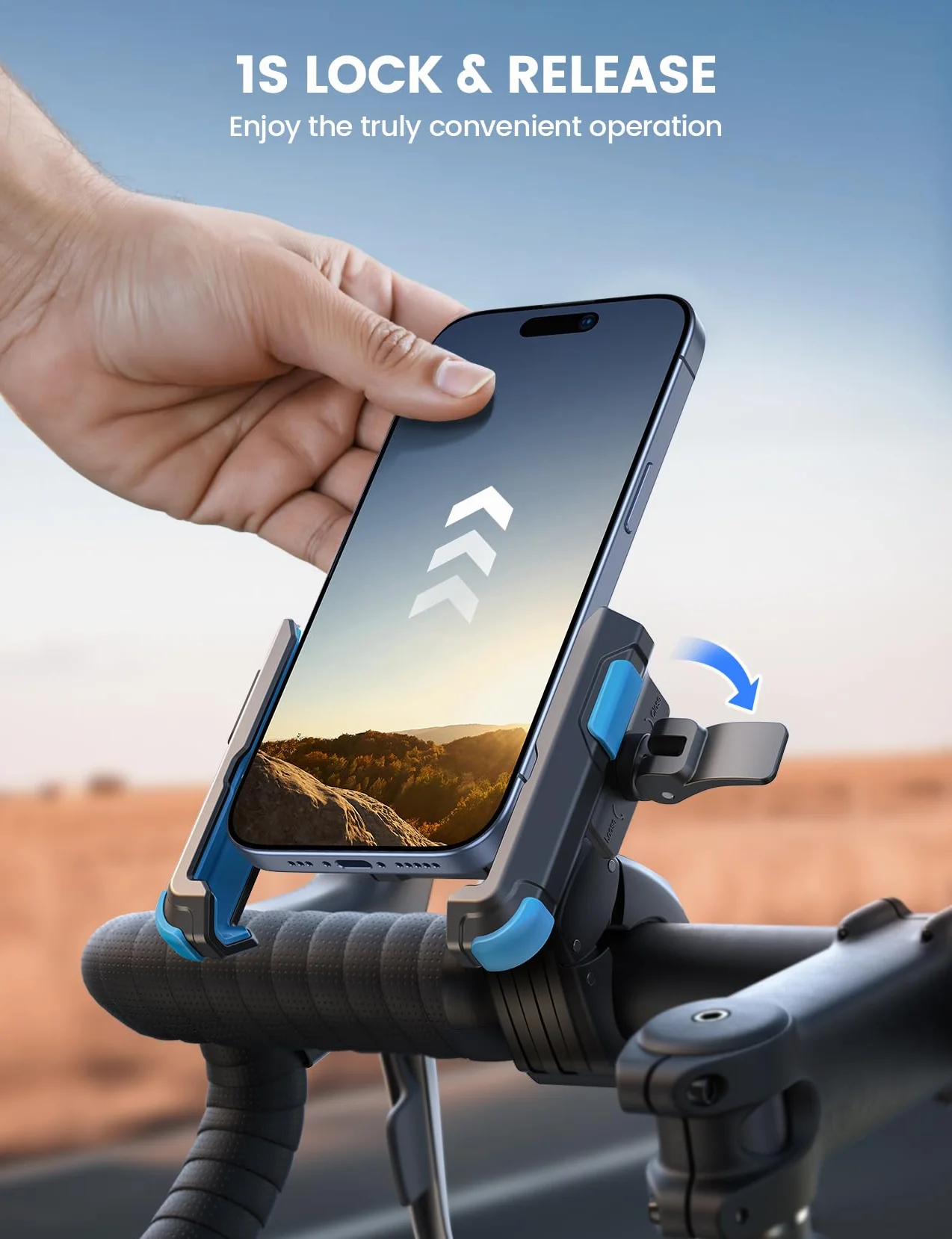 Lamicall Uchwyt na telefon do motocykla - 【1s szybkie odejmowanie】 Uniwersalny uchwyt motocyklowy na telefon, uchwyt rowerowy na kierownicę do iPhone 16 15 14 13 serie, S25 S24 Ultra - Niebieski