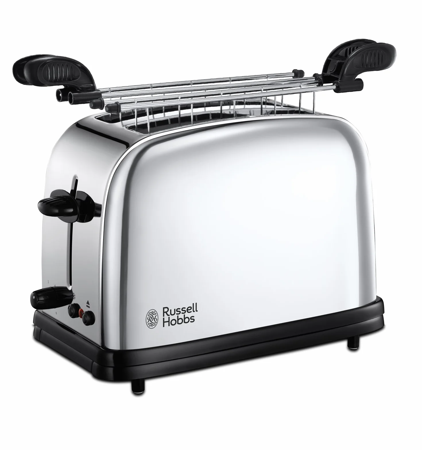 Russell Hobbs Toster 1200W Srebrny Chester 23310-57 Regulacja Stopnia Opiekania Szybkie Opiekanie Rozmrażanie Szerokie Otwory Podnoszenia Tostów Tacka na Okruchy Ruszt