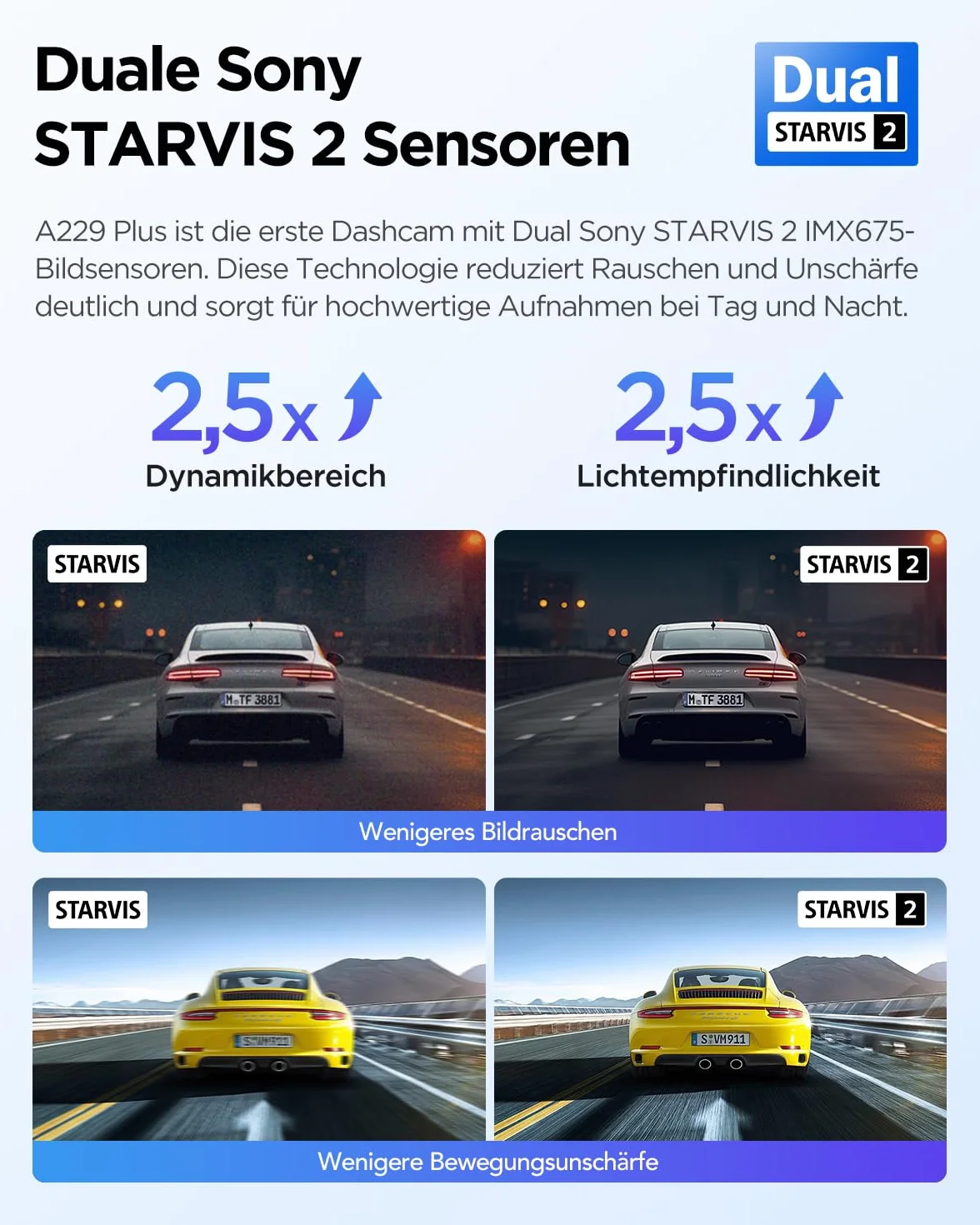 VIOFO A229 Plus 2K + 2K Dual STARVIS 2, HDR przednia tylna kamera samochodowa, sterowanie głosowe i kamera samochodowa Wi-Fi 5 GHz, ultra precyzyjny GPS, super noktowizor 2.0, duży wyświetlacz LCD