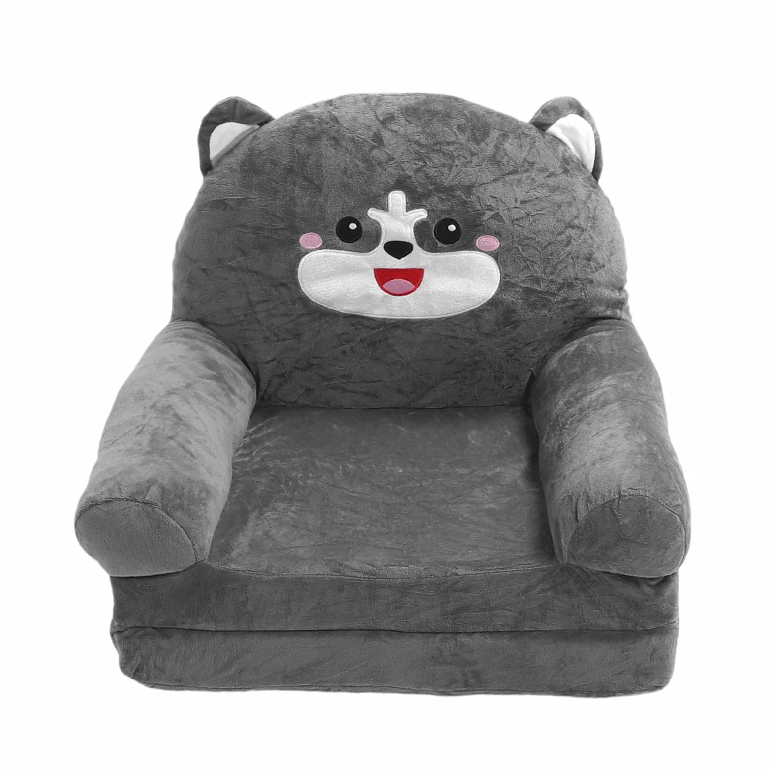 Lekka Rozkładana Sofa dla Dzieci 2 w 1 z otwieraną klapką, Szary Pies, Kanapa z funkcją Spania z Kreskówek do Czytania, Drzemki (2 warstwy)