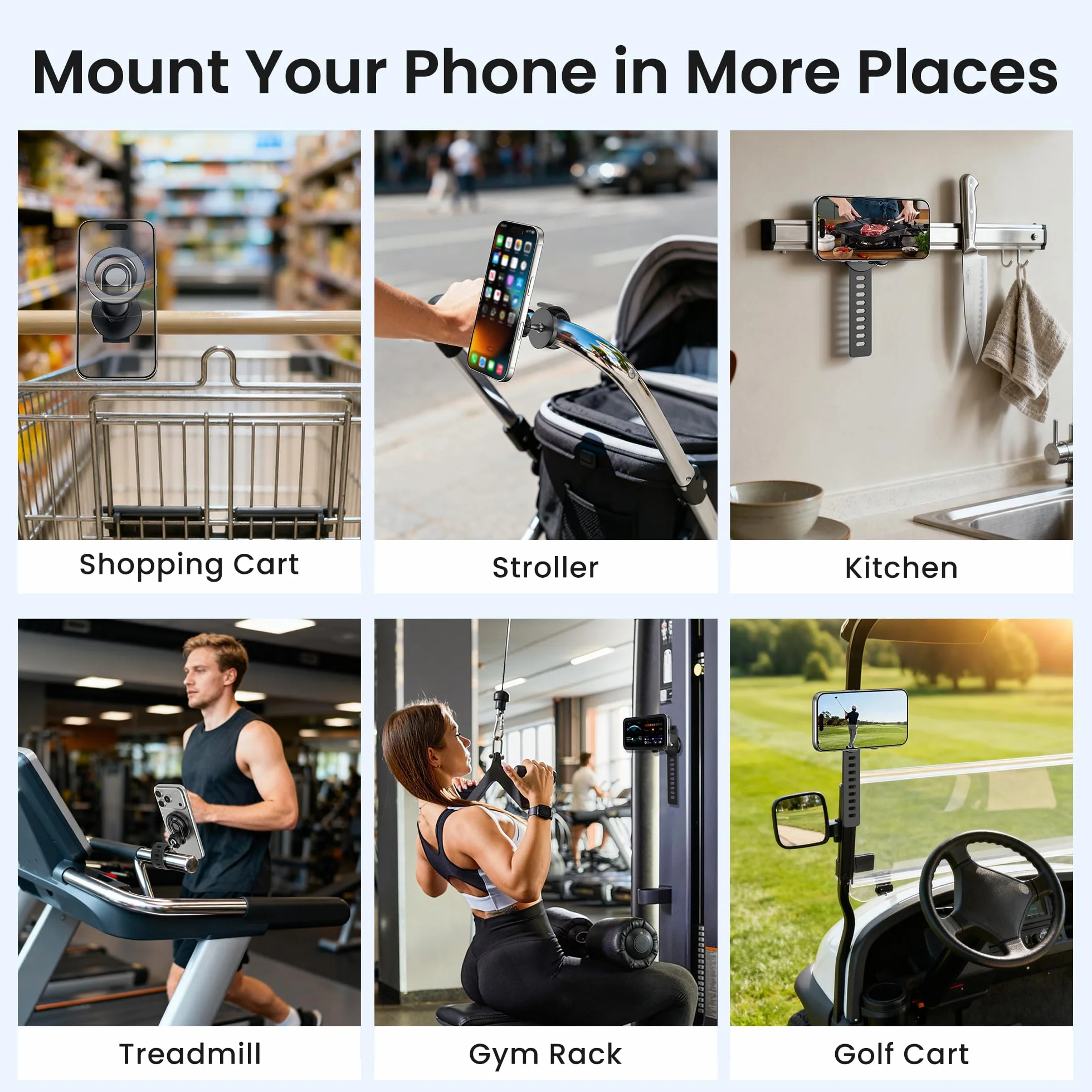 Itramax Uchwyt na Telefon do Wózka,360° Magnetyczny Uchwyt,Regulowany Pasek,Na Kierownicę Roweru/Gym dla Magsafe iPhone 17 16 15 14 13 12,Smartfony,Peloton,Bieżnia,Wózek,Wózek Sklepowy/Golfowy