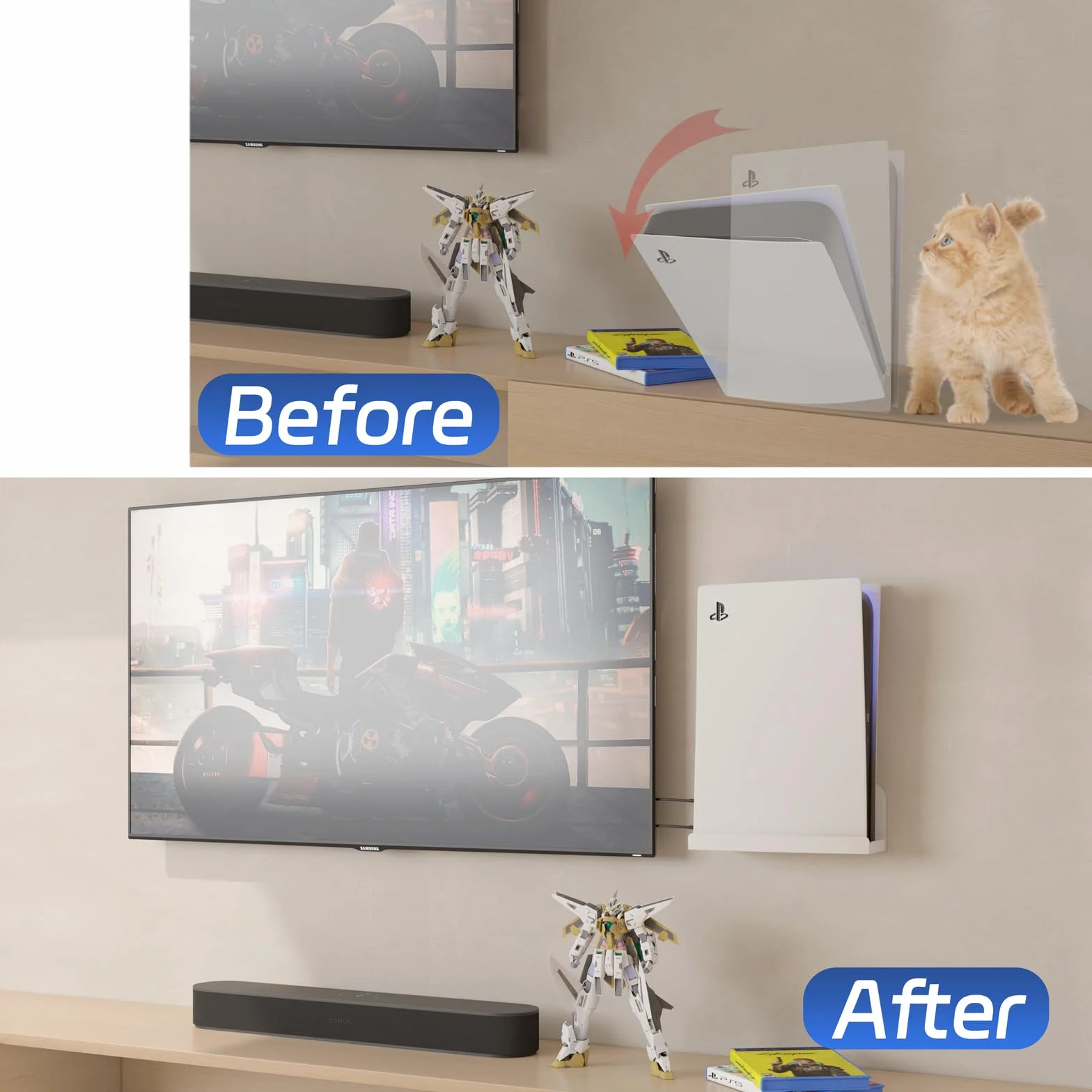 sciuU Uchwyt ścienny kompatybilny z PS5 Playstation 5, 2 mm, super twardy pogrubiony metal, uchwyt stojak, akcesoria do konsoli PS5 Standard Disc / Digital Edition, biały