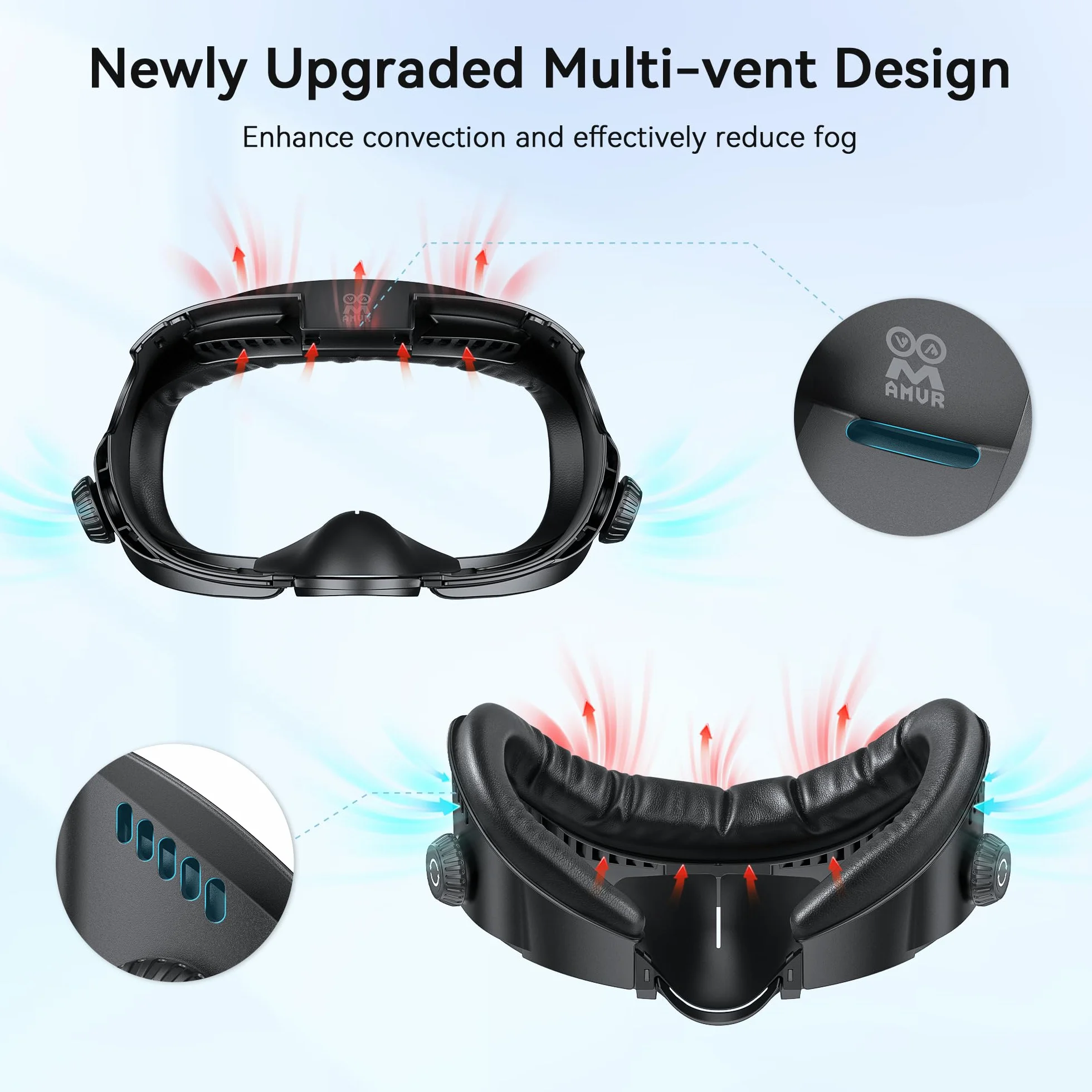 AMVR FC4 Ulepszona nakładka na twarz interfejs twarzy kompatybilna z akcesoriami Meta/Oculus Quest 3, z regulowaną pokrętłem, z poduszką na twarz z PU i oddychającą bawełną z lodowego jedwabiu (lepsza
