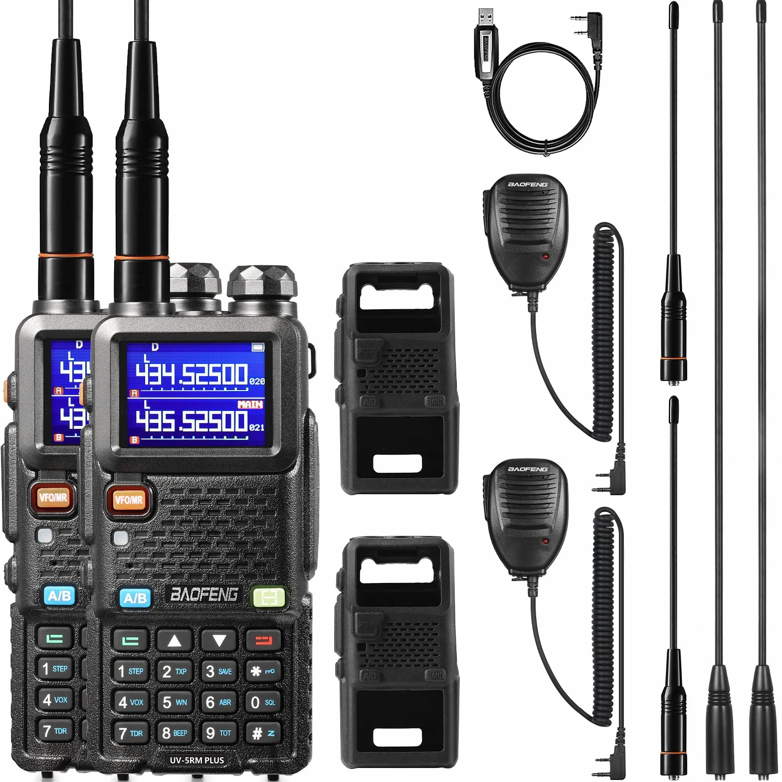 BAOFENG Dwuzakresowe radio dwukierunkowe UV-5RM Plus 10 W, odbiornik radiowy FM, długi zasięg, czarny, 2 szt