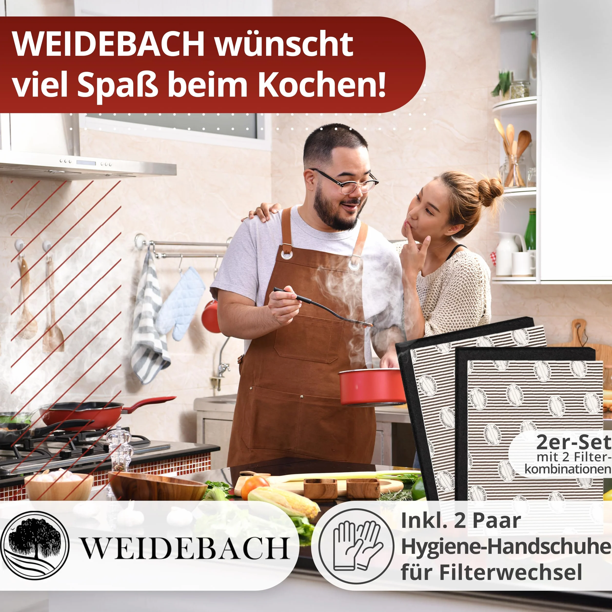 WEIDEBACH zestaw filtrów do okapów kuchennych z węglem aktywnym i filtrem tłuszczu 57 x 47 cm 1,2 cm