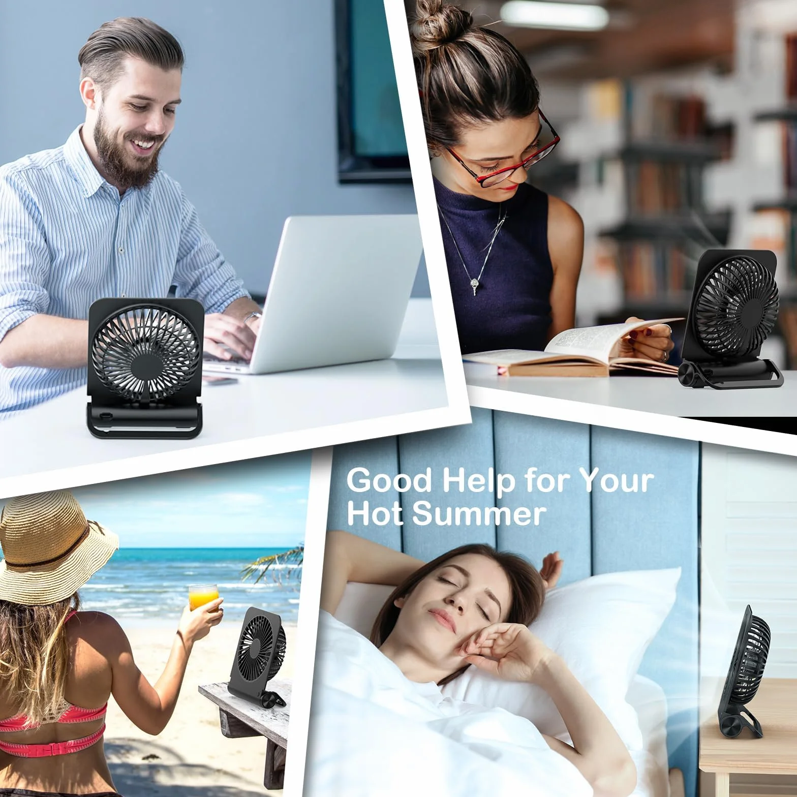EasyAcc Ultracienki mini wentylator stołowy 4 prędkości/2000 mAh/5 łopatek/składany/zawieszany wentylator USB-C przenośny cichy akumulator wentylator z baterią do podróży do biura makijażu