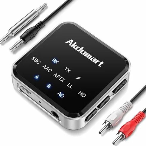 Adapter audio Bluetooth, odbiornik Bluetooth 2 w 1 do telewizora i gniazd, podwójne złącza rozdzielcza Bluetooth, adapter AUX Bluetooth lub późniejsze opóźnienie, system stereo z kablem RCA/AUX