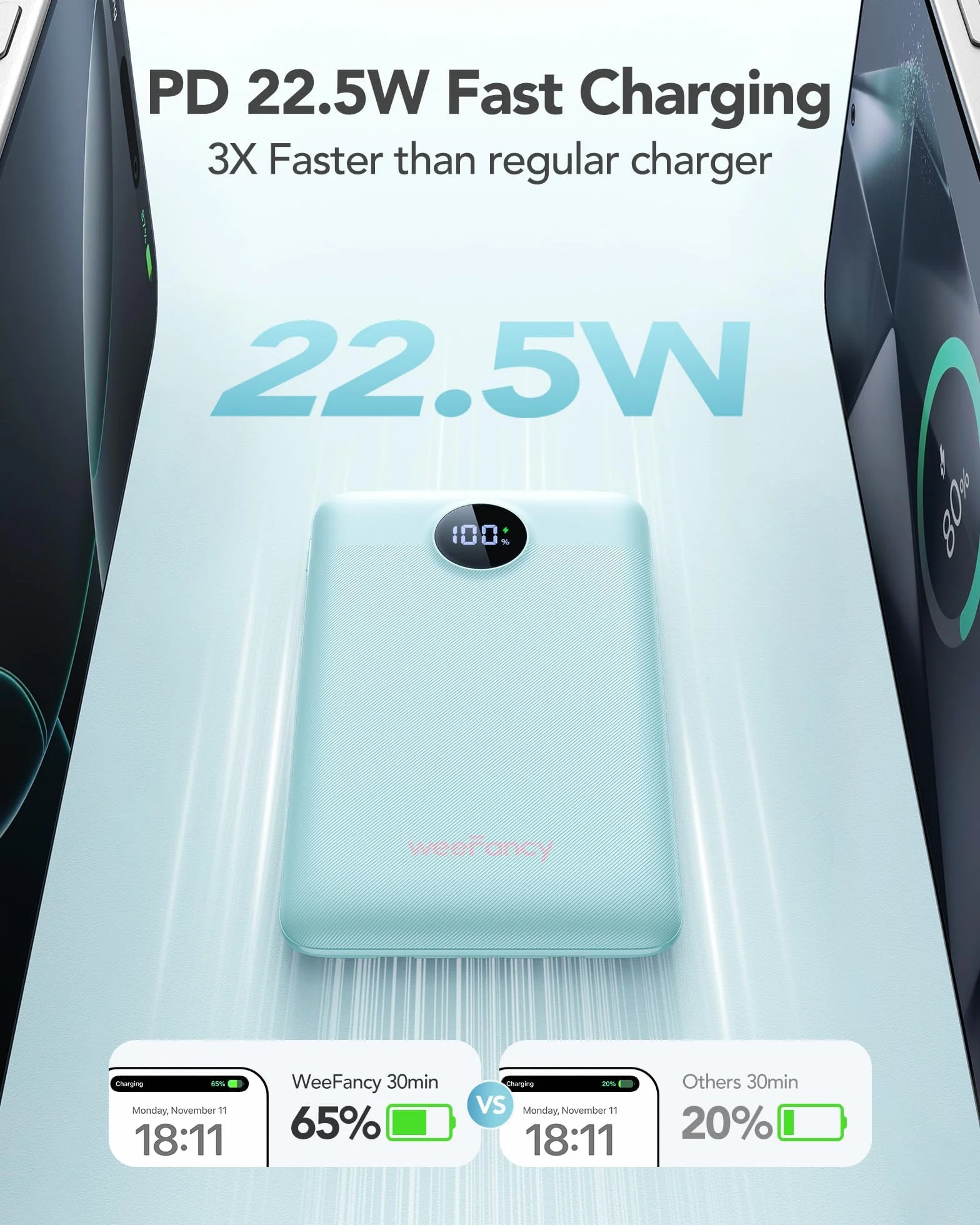 Mini Power Bank 10000mAh 22.5W Powerbank USB C z zintegrowanym kablem PD QC Fast Charge, ultra kompaktowa bateria zewnętrzna 4 wyjściami kompatybilna iPhone 17/16/15/14/Samsung/Android