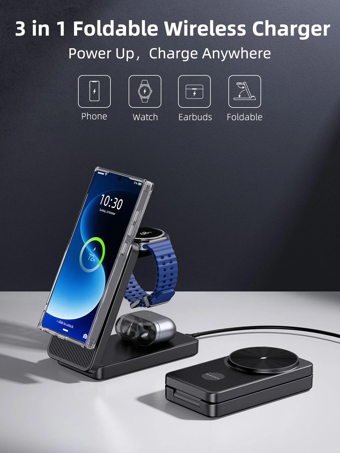 Magnetyczna stacja ładująca do Samsung Galaxy S26 Ultra, 3 w 1 MagSafe Wireless Charger, składana do Galaxy S25/S24/Z Fold/Flip 7, ładowarka do zegarka Galaxy Watch Ultra 8/7/6/5, Galaxy Buds 3 Pro