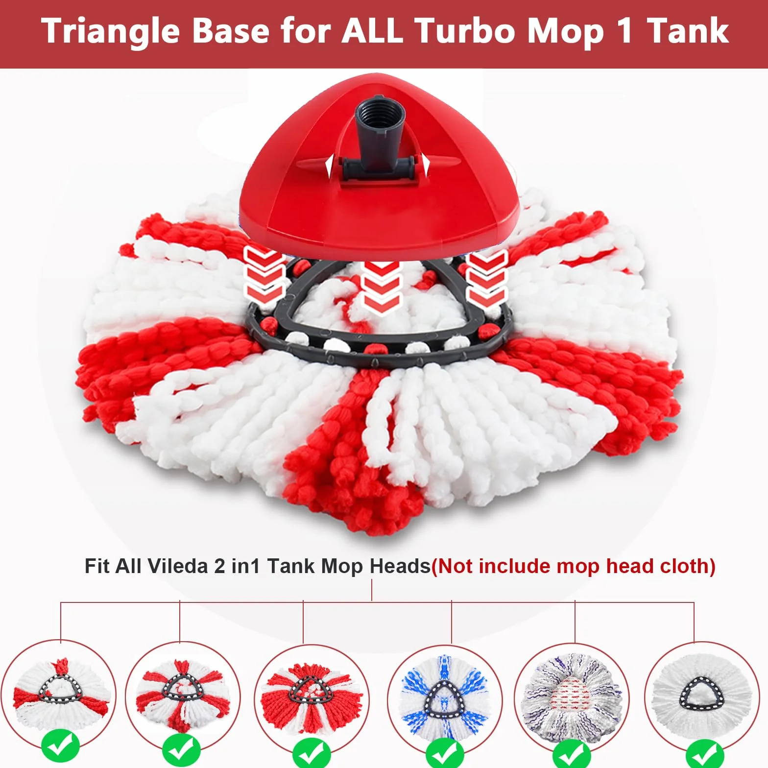 Sgizoku Obrotowa podstawa mopa kompatybilna z wymiennym mopem 2 w 1 Viledar Turbo Smart/Trubo Spin, Plastikowa trójkątna podstawa Akcesoria do mopa O-Cedar EasyWringing&Cleaning