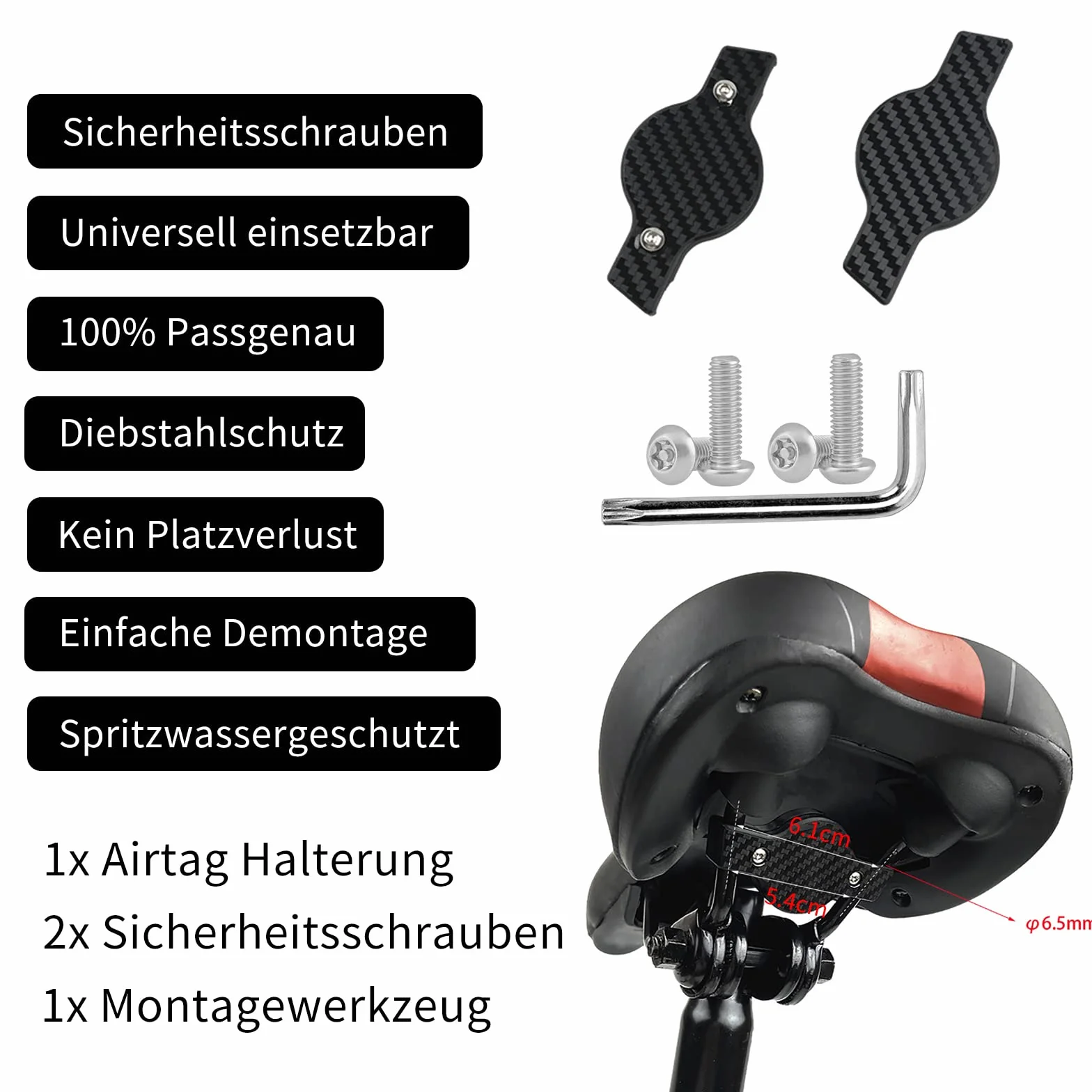 Uchwyt rowerowy na siodełko rowerowe AirTag, dyskretna ochrona przed kradzieżą roweru, w tym śruby bezpieczeństwa, uniwersalny uchwyt rowerowy odporny na zachlapanie GPS z akcesoriami