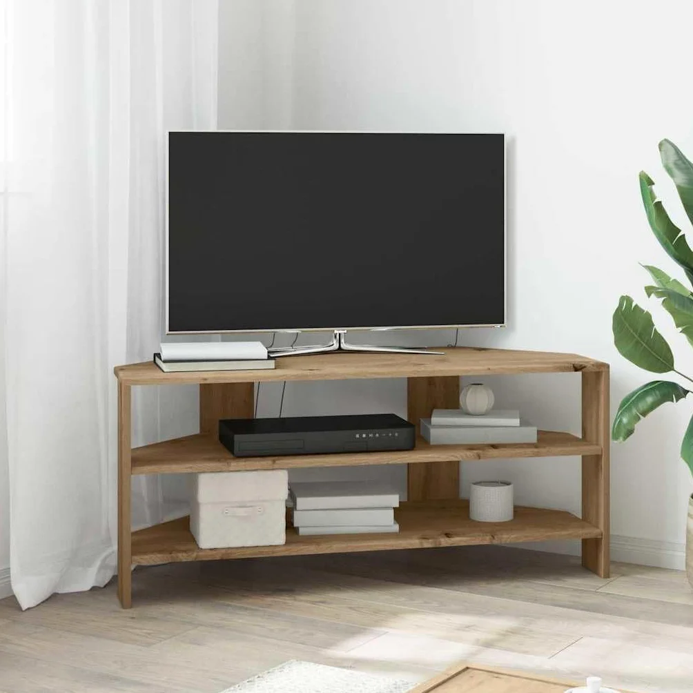 vidaXL RogowaSzafkanaTelewizor Dąb rzemieślniczy 102x40,5x45cm, Stylowy pokój dzienny, nowoczesny prostokątny stół TV, trwała konsola z tworzywa, funkcjonalne centrum rozrywki