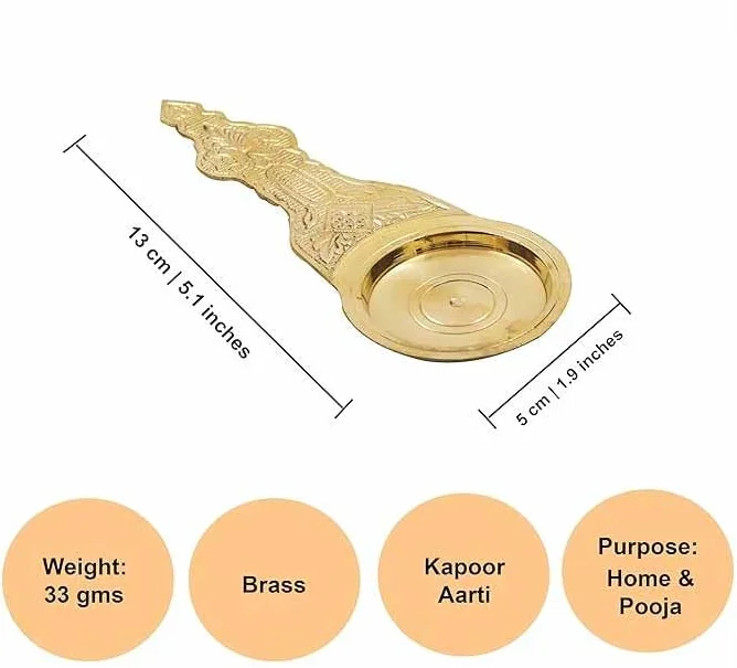 Eternals Brass Kapoor Diya Deepam Deepa Palnik stojak na pudżę Pooja Room Camphor Dani łyżka 14 cm