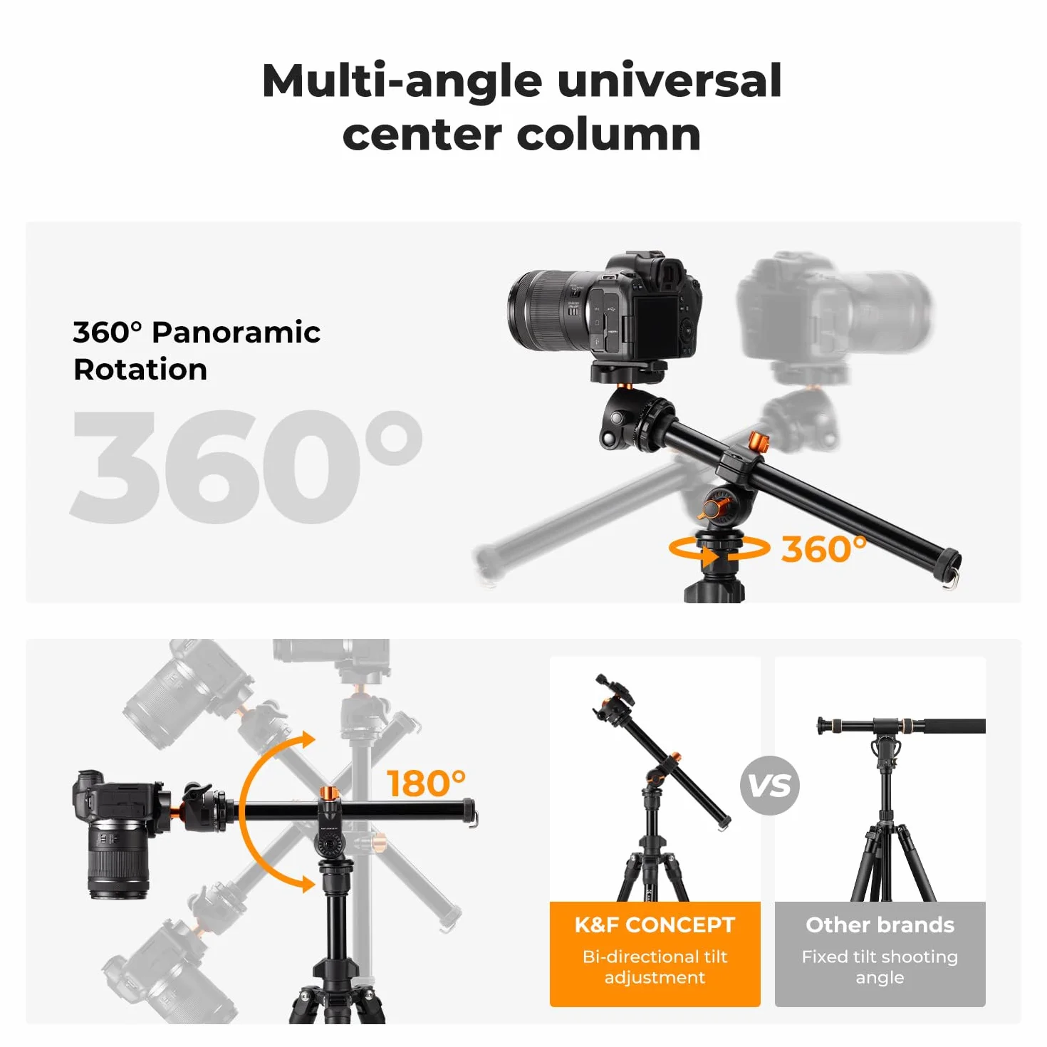 K&F Concept K234A0 statyw do aparatu z ramieniem wysięgnikowym, 163 cm statyw do telefonu komórkowego, tripod do podróży, statyw do smartfona z uchwytem na telefon komórkowy, aluminiowy statyw