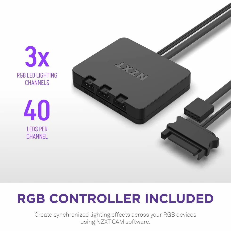 NZXT F120 RGB Duo Triple Pack - 3 x 120 mm dwustronne wentylatory RGB z kontrolerem - 20 indywidualnie adresowanych diod LED - zrównoważony przepływ powietrza i ciśnienie statyczne - PWM - czarny
