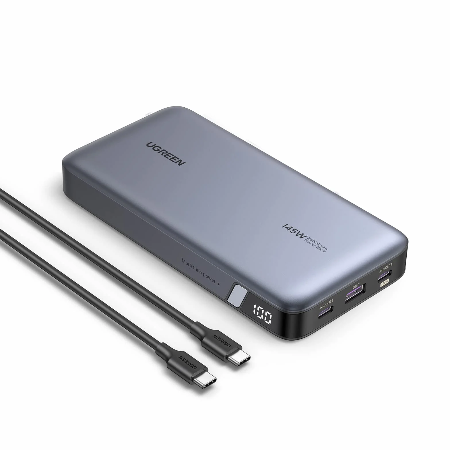 UGREEN Power Bank 140W Zewnętrzna bateria 145W Max 25000mAh z 3 portami USB C z cyfrowym wyświetlaczem, kompatybilny z MacBookiem Pro/Air, iPhonem 15 Pro Max/Pro/15/14 Pro, Galaxy S23 Ultra, Dell