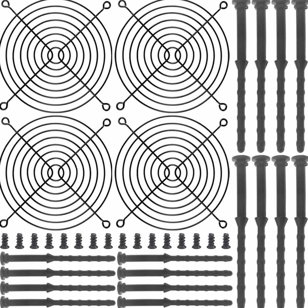 Xiatiaosann Czarne metalowe grille na palce, 120 mm, osłona wentylatora chłodzącego komputera PC (4 sztuki) na biurko, serwer