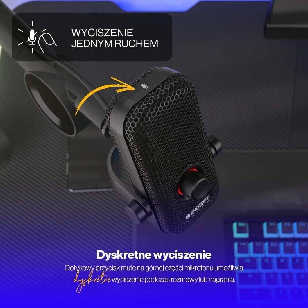 ENDORFY Solum Voice Mikrofon USB C RGB do streamingu i podcastów, kardioidalny, regulowane ramię, monitoring słuchawkowy, GAIN, MUTE, Plug & Play, PC PS5
