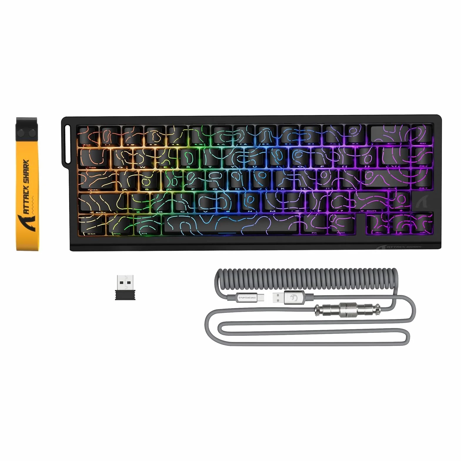ATTACK SHARK X68PRO HE Klawiatura Gamingowa z Szybkim Wyzwalaniem, 0.01mm Dokładność RT, 8000Hz, Regulowana Aktywacja, Snap Tap, Magnetyczny Przełącznik, C01 Spiralkowy Kabel - Czarna