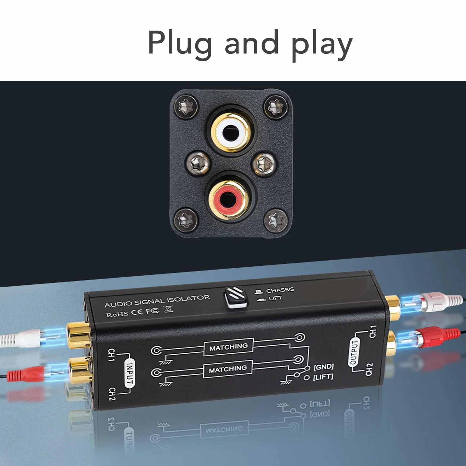 Izolator szumów pętli uziemienia 2-kanałowy filtr audio 600Ω 0-20kHz eliminator zakłóceń