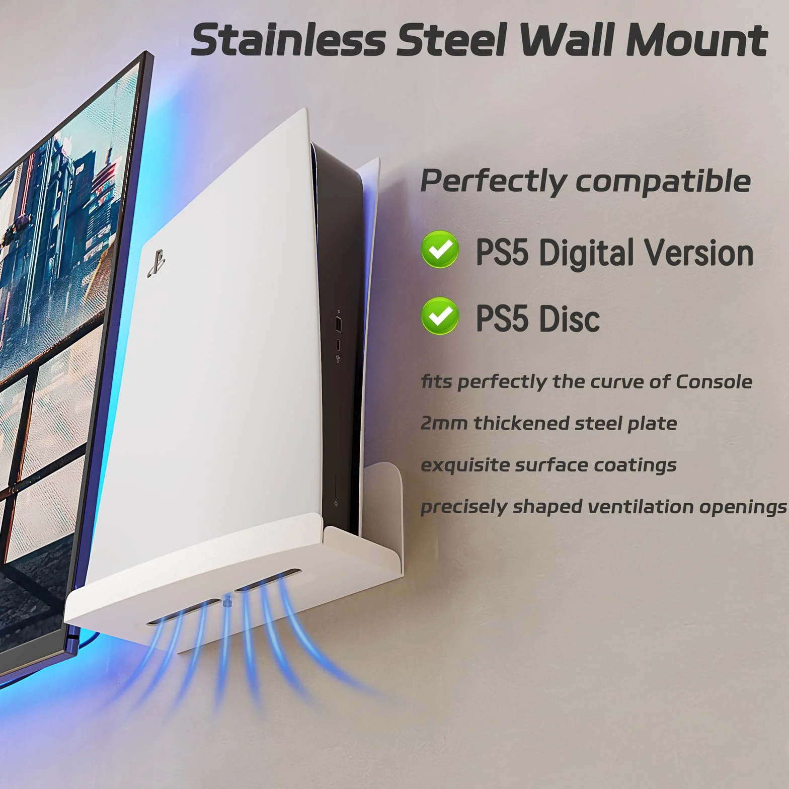 sciuU Uchwyt ścienny kompatybilny z PS5 Playstation 5, 2 mm, super twardy pogrubiony metal, uchwyt stojak, akcesoria do konsoli PS5 Standard Disc / Digital Edition, biały
