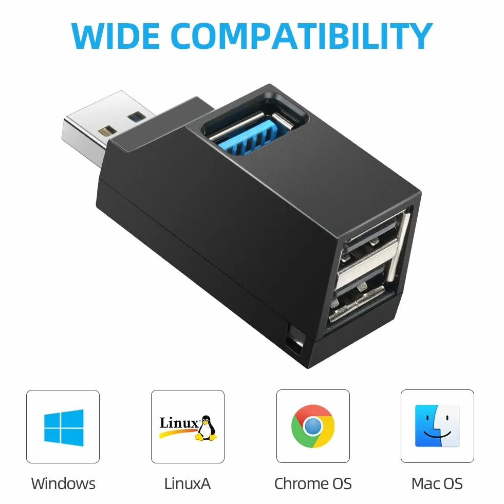 AXFEE 3-portowy koncentrator 3.0, mini hub z portem 3.0 i 2 portami 2.0, adapter rozszerzenia, koncentrator danych do laptopa, MacBooka, komputera stacjonarnego