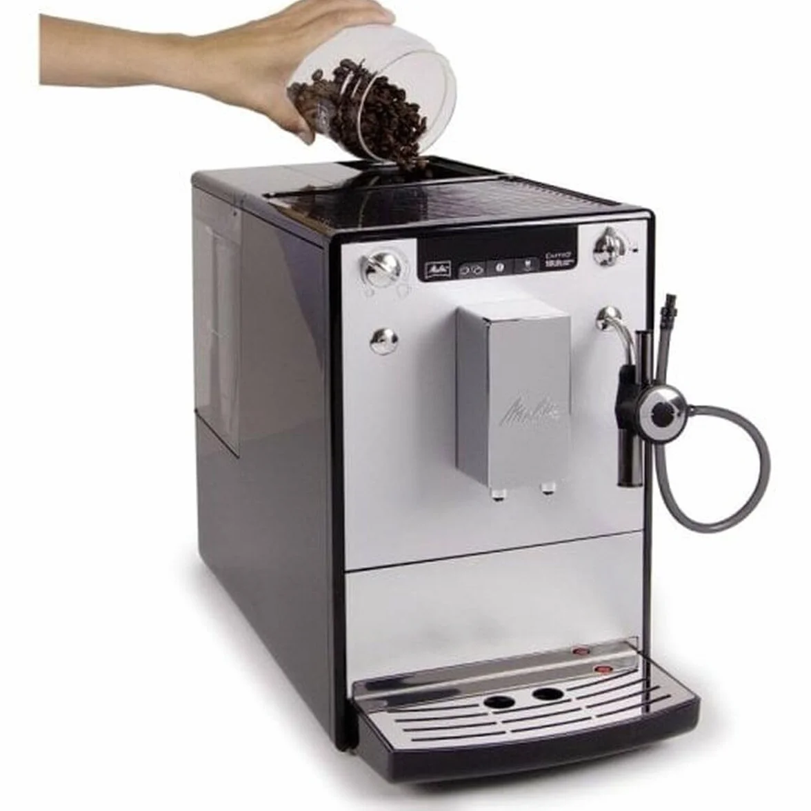 Melitta SOLO & Perfect Milk E957-103, w pełni automatyczny ekspres do kawy Bean to Cup, automatyczny ekspres do cappuccino, srebrny