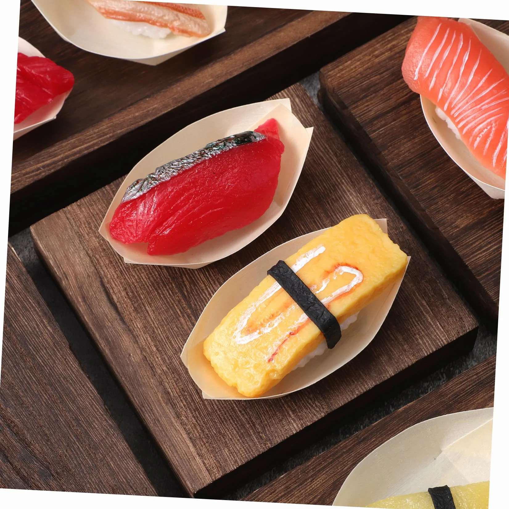 Cabilock 50 Szt. Mini Drewniane Łódki Sushi Jednorazowe Talerzyki Do Serwowania Przekąsek i Deserów Do Restauracji i Domu Wymiary