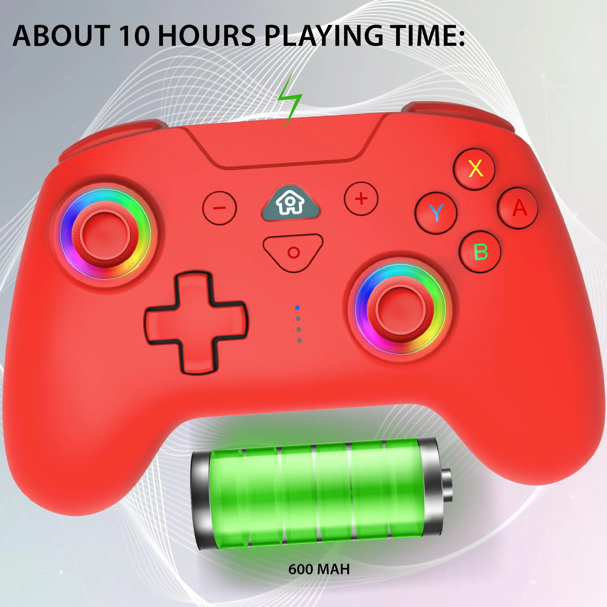 Subsonic Bezprzewodowy kontroler do Switch i Switch Oled – bezprzewodowy kontroler Bluetooth z diodami LED, wibracjami i 6-osiowym żyroskopem - czerwony