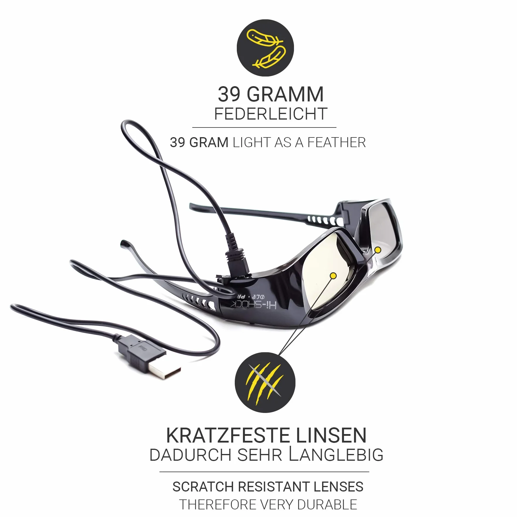 2X Hi-SHOCK DLP Pro 7G Black Diamond okulary DLP Link 3D do wszystkich projektorów DLP 3D | kompatybilne z Optoma, Ace, Benq, Vivitec, Viewsonic, LG [najnowszy generacji]