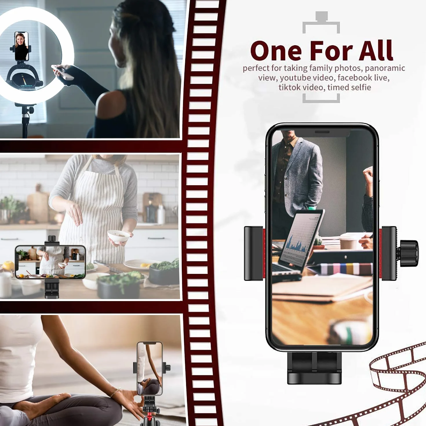 Lammcou Adapter do montażu na statywie dla smartfona, regulowany zacisk do telefonu na monopod kij do selfie 10.9-16.5 cm