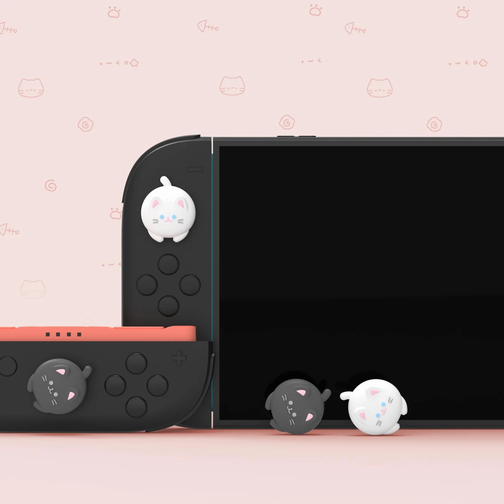 PlayVital Nakrętki na kciuki do Nintendo Switch 2 2025, silikonowe nakładki na kciuki Kawaii do Joycon 2, wygodne akcesoria do joysticka (uroczy kotek)