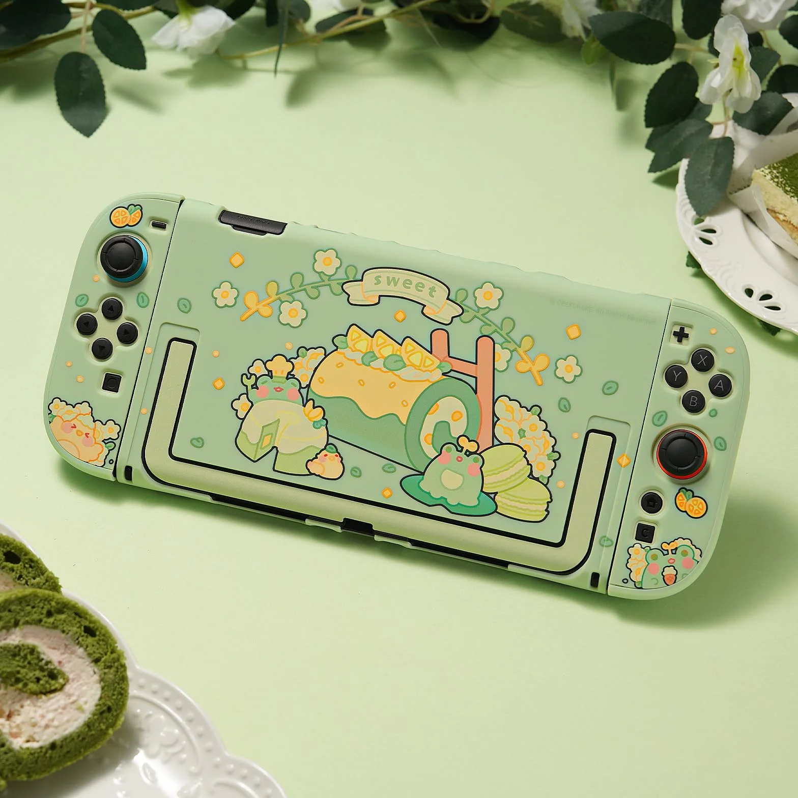 GeekShare Etui ochronne kompatybilne z Switch 2, twarde, smukłe etui PC, konstrukcja dokująca do konsoli Switch 2 i kontrolera JC – żaba Matcha