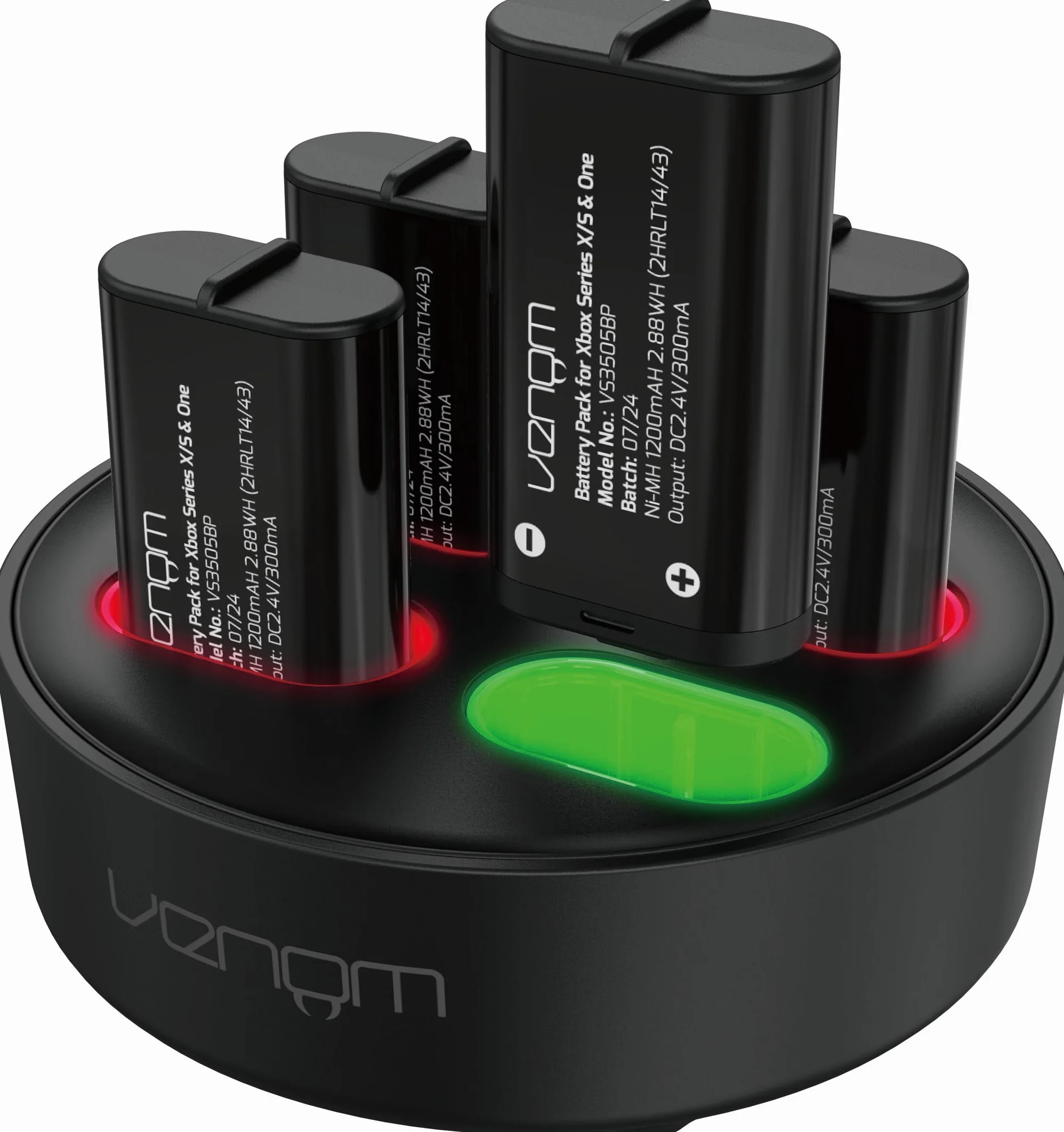 Venom Akumulator do konsoli Xbox, 4 sztuki, ze stacją ładującą – 2880 mWh / 1200 mAh (Xbox Series X i S/Xbox One)