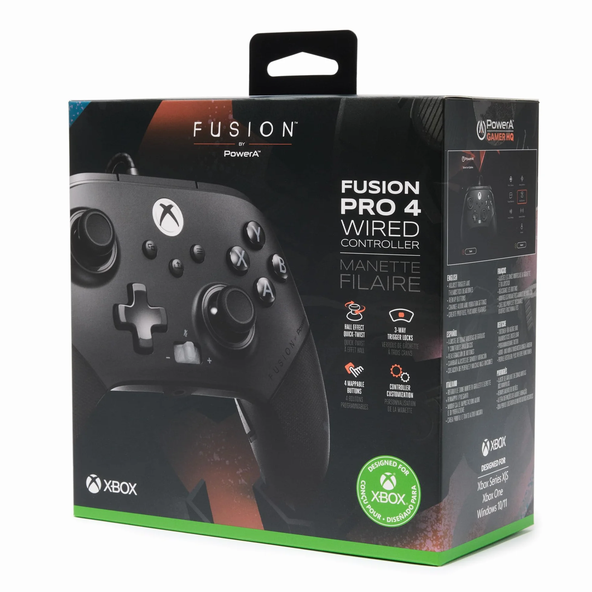 Kontroler przewodowy PowerA FUSION Pro 4 do konsoli Xbox Series X|S, drążki z regulacją wysokości, drążki halotronowe, przyciski z możliwością mapowania, licencjonowany produkt