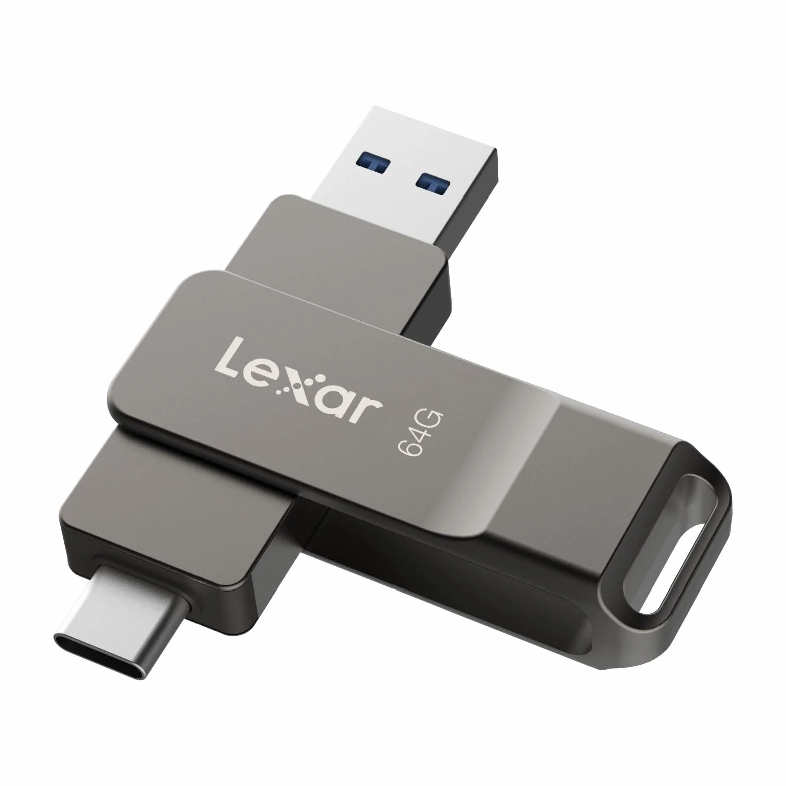 Lexar D40E 64GB Dual USB 3.2 Gen 1 Type-C Jump Drive, USB-C Flash Drive Materiał metalowy obrotowy klucz USB, kompatybilny z iPhonem, szary tytanowy