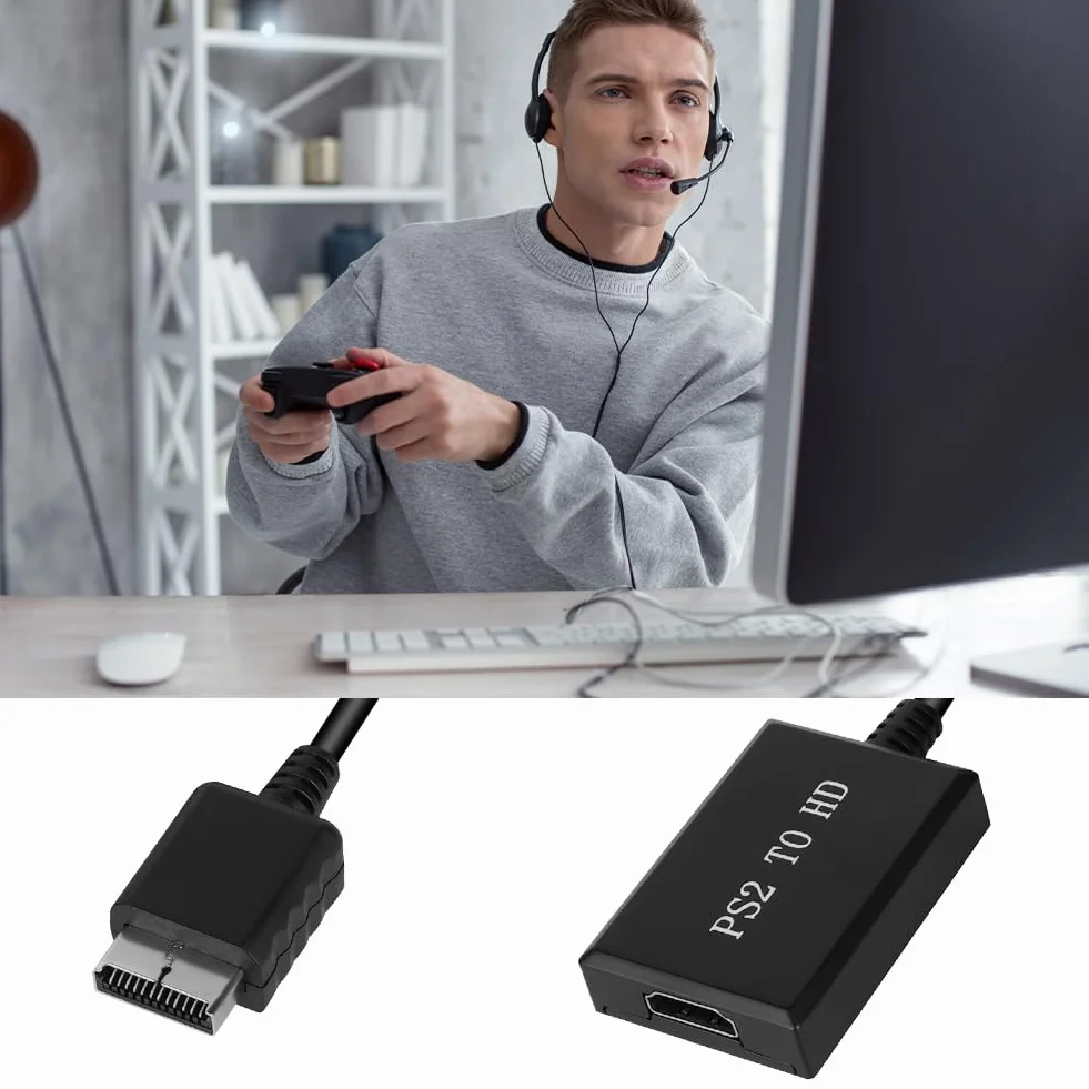 AXFEE Kabel adaptera PS2 na HDMI, adapter konwertera PS2/Slim PS2 na HDMI, kompatybilny z adapterem HDMI Playstation 2, audio i wideo