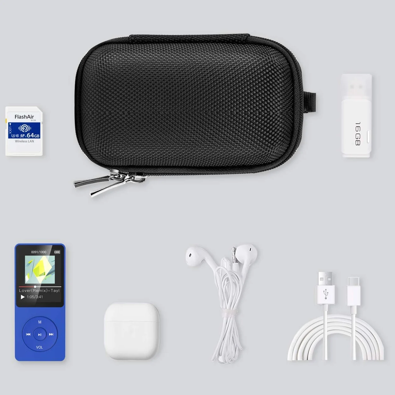 AGPTEK Pokrowiec do MP3, przenośny pokrowiec do odtwarzacza muzyki z metalowym klipsem na karabińczyk, 2,4 cala, iPod Nano, iPod Shuffle, czarny
