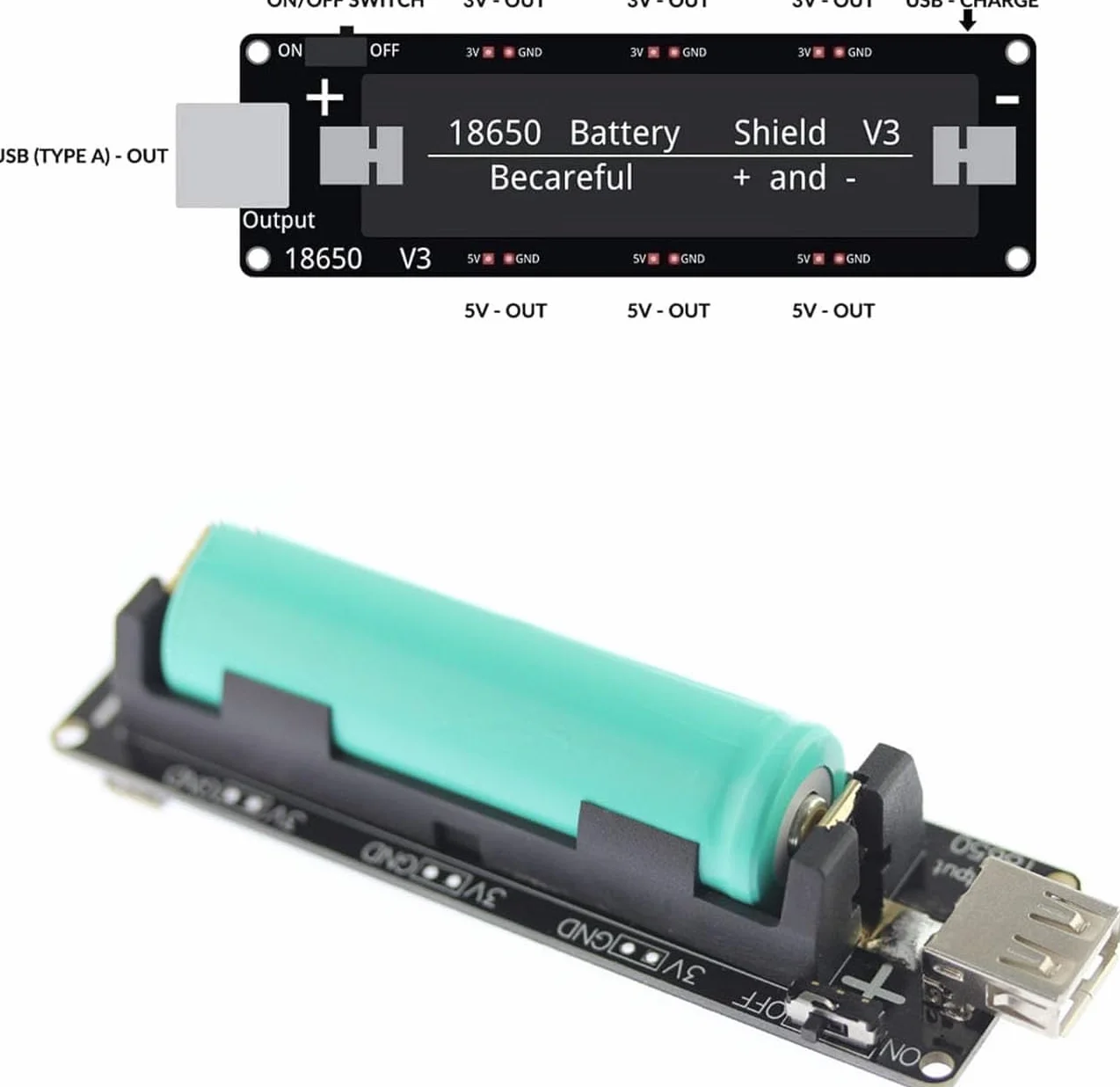 3 sztuki baterii 18650 Expansion Shield V3 micro USB, obsługuje micro 5 V/2 A, 3 V/1 A, wyjście V3 z kablem kompatybilny z Arduino, Raspberry Pi, Wemos.