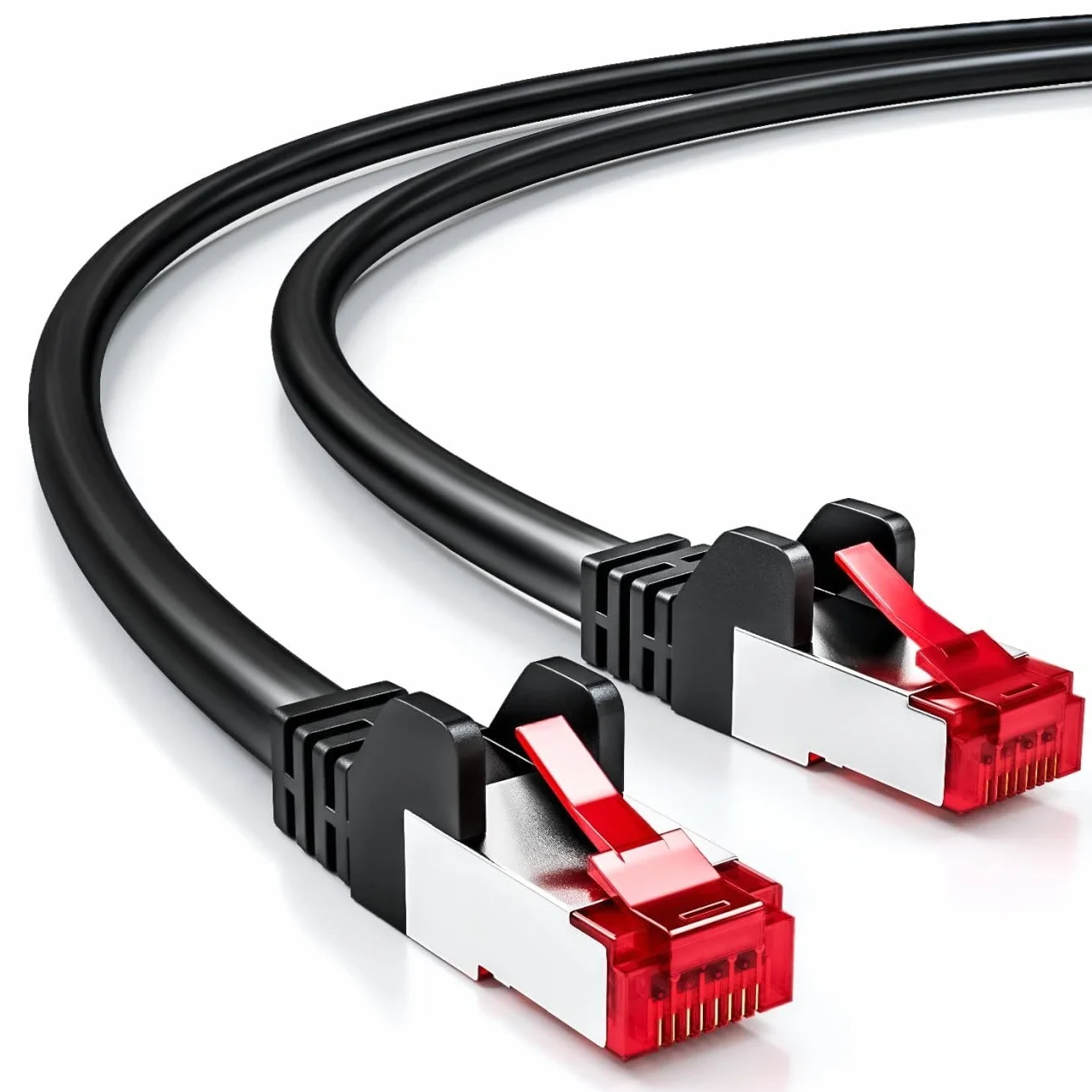 deleyCON 5m Kabel Sieciowy Cat6-1000 Mbit (Miedź, S/FTP, Bezhalogenowy) RJ45 Gigabitowy Patchcord Ethernet LAN - do DSL, Internetu, Wi-Fi, Switcha, Routera, Modemu, Panelu Krosowego, PoE - Czarny