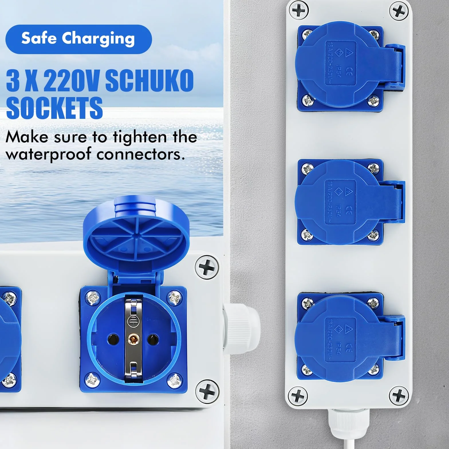 Rozdzielacz gniazdka, rozdzielacz ścienny, rozdzielacz prądu budowlanego 16 A, 3 x 220 V, gniazdo Schuko, rozdzielacz prądu na zewnątrz, wodoszczelny, IP54, nadaje się do użytku wewnątrz i na zewnątrz
