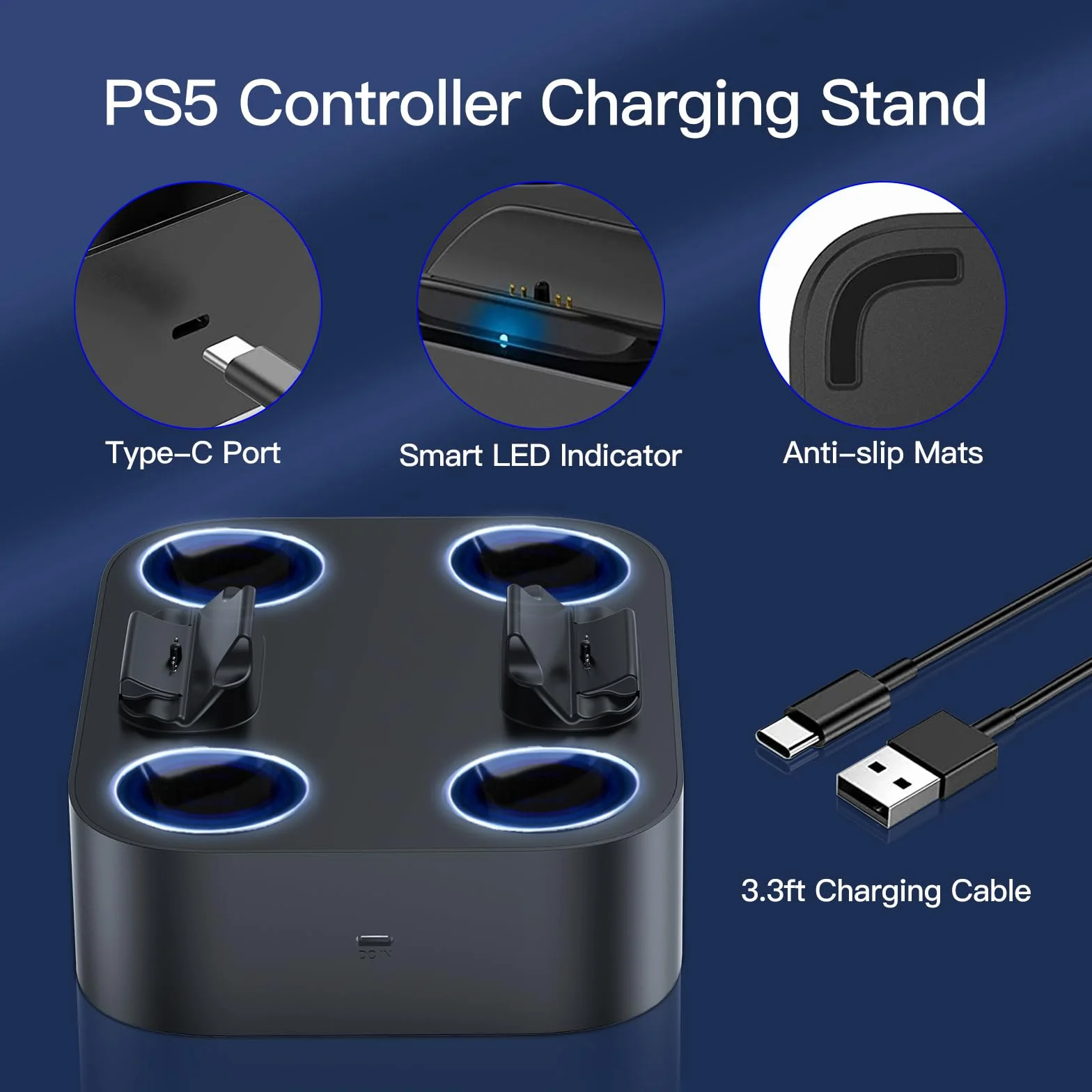 NEWDERY PS5 kontroler stacja ładująca szybka ładowarka kontrolery PlayStadion 5 Dual Sense Stand z podświetlanymi wskaźnikami LED/szybkie ładowanie/ładowarka Tri-Protection