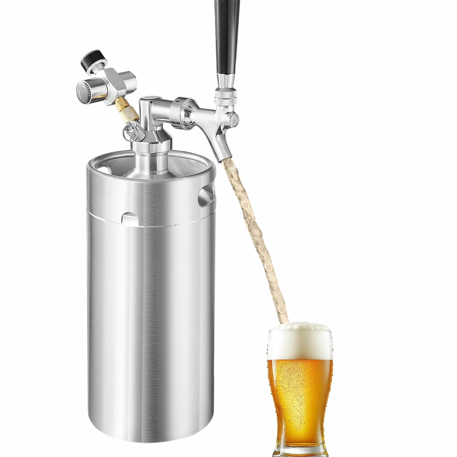 Beczka Piwa ze Stali Nierdzewnej 5L Mini Keg Growler z Manometrem Zestaw Dozownika Piwa