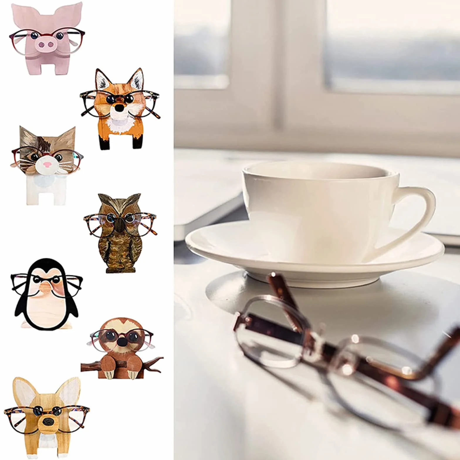Kreatywny Kształt Zwierzęcia Stojak na Okulary Drewniany Stojak na Okulary Corgi Stojak na Okulary Stojak na Okulary Przeciwsłoneczne Śliczne Zwierzątko Ozdoby do Ekspozycji Okularów(#2)